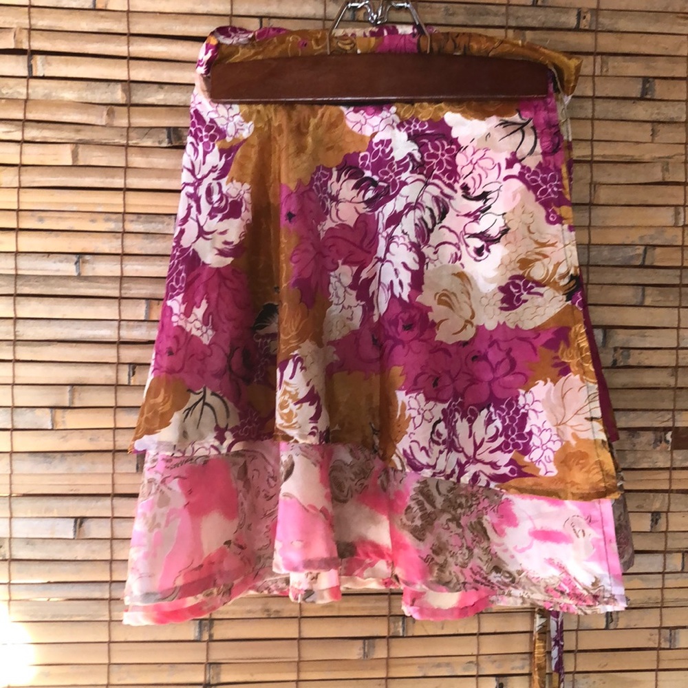 Silk wraparound floral 2 layered skirt
